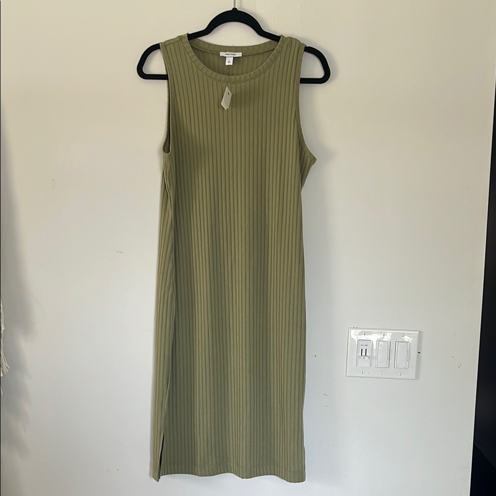 Olive Green Sleeveless Ribbed Dress
